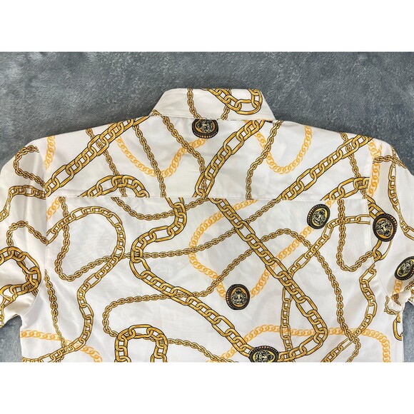 DRILL CLOTHING Baroque Gold Shirt Men's Small White Gold Chain Button-Up Stretch - Picture 4 of 11